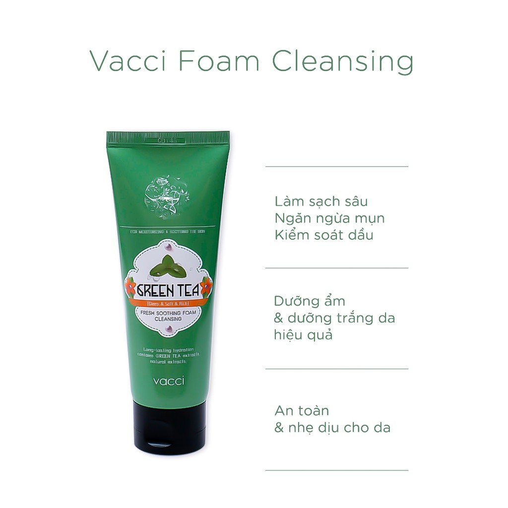 SỮA RỬA MẶT TRÀ XANH VACCI - TINH CHẤT TRÀ XANH - GREEN TEA FRESH SOOTHING FOAM CLEANSING