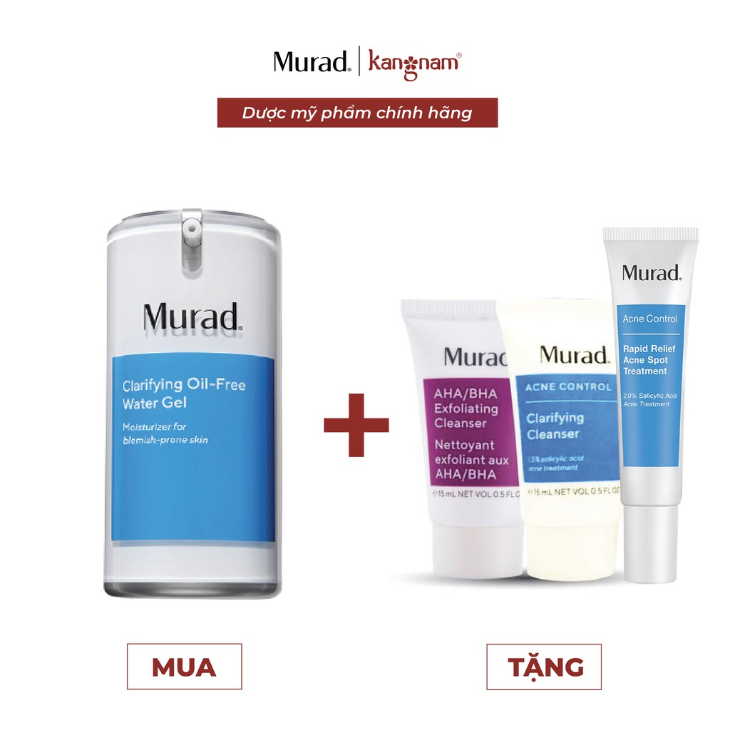 Combo gel dưỡng Oil Free Murad(47ml) tặng Gel mụn 4h Murad(15ml) và 2 sữa rửa mặt Murad Minisize