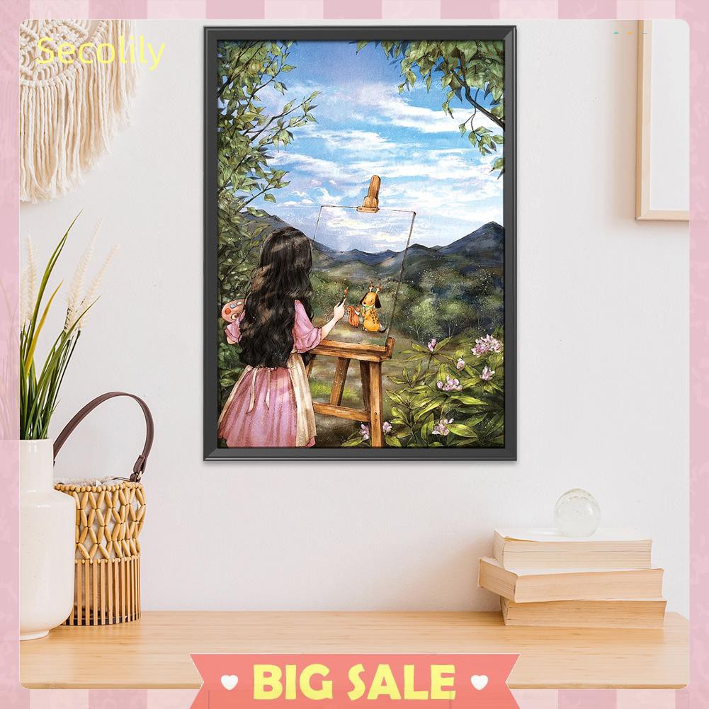 Bộ Tranh Thêu Chữ Thập Hình Cô Gái Tự Làm 53x72cm