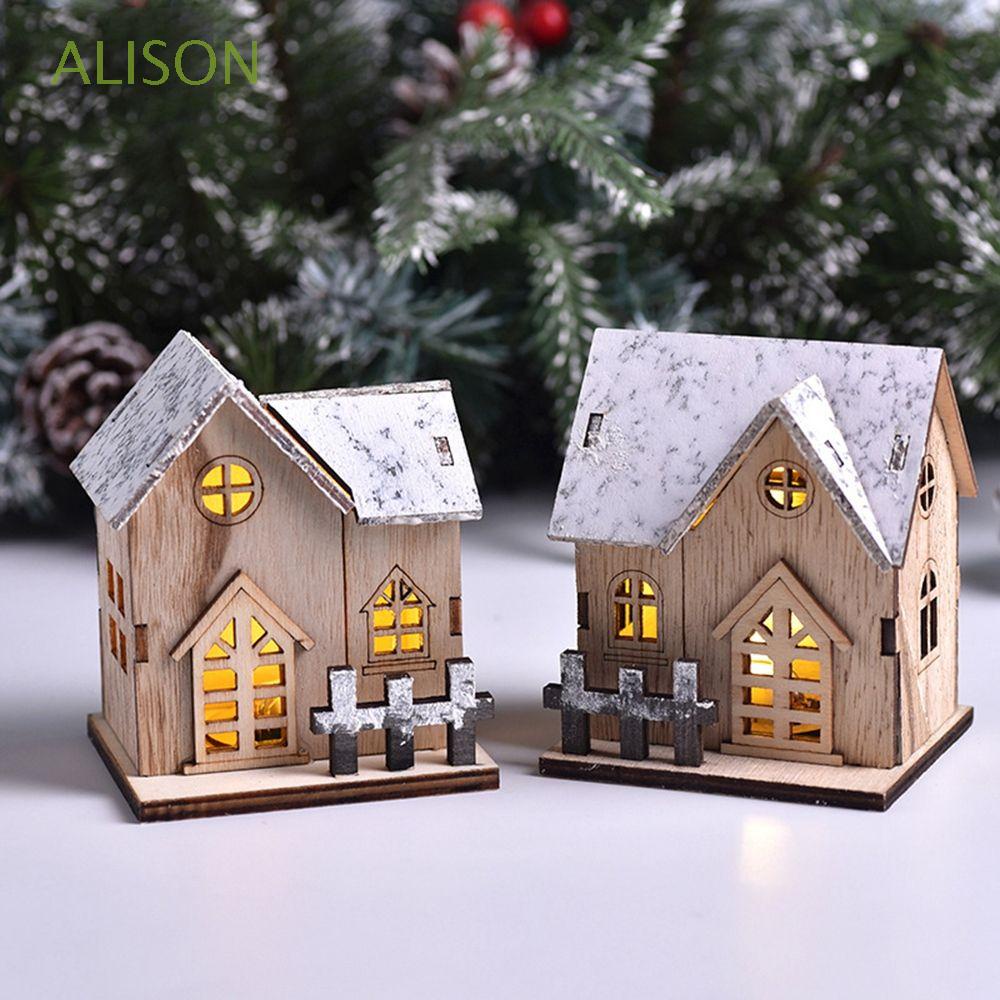 Mô hình ngôi nhà gỗ có đèn LED dùng trang trí giáng sinh DIY