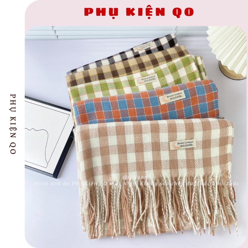 Khăn choàng cổ nữ , khăn cashmere kẻ caro phong cách vintage K20