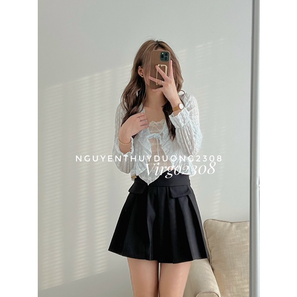 [HÀNG SẴN]ÁO CADIGAN HOA REN CỔ BÈO THẮT DÂY NƠ NGỰC SIÊU ĐIỆU