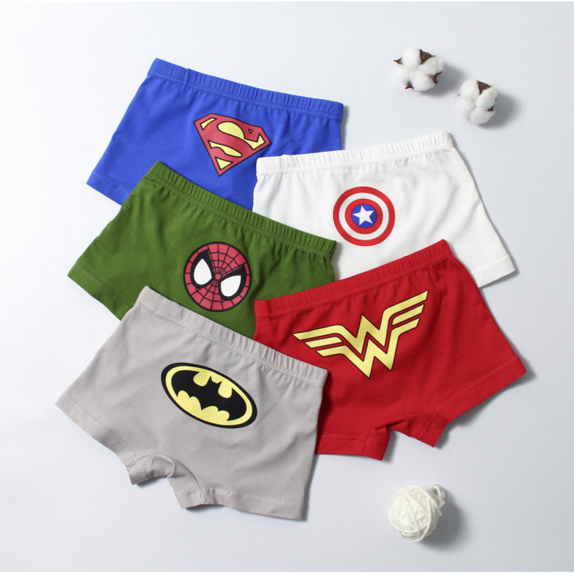 Bộ 5 Quần Lót Cotton In Hình Batman / Batman / Captain America Cho Bé Trai 3-12 Tuổi