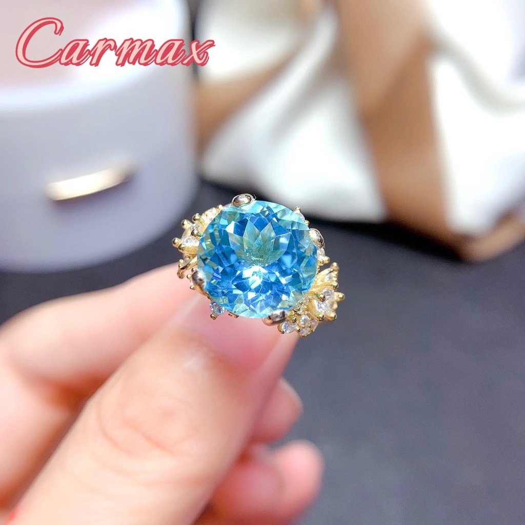 Nhẫn Mạ Vàng 18K Đính Đá Pha Lê Xanh Lam Cao Cấp