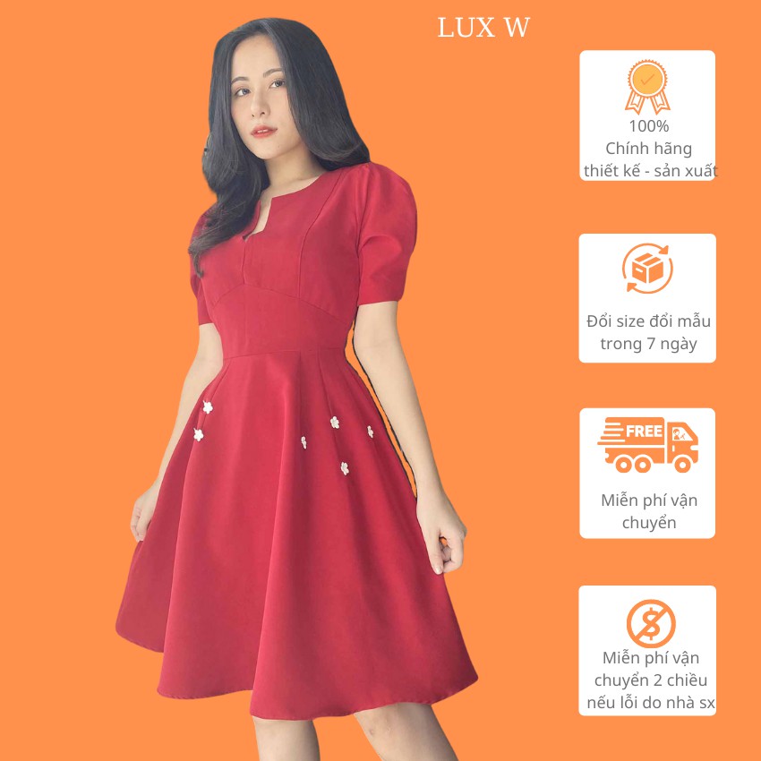 Đầm dự tiệc đỏ tiểu thư thiết kế cao cấp dáng xòe thời trang phù hợp đi tiệc đi chơi – Lux W Fashion