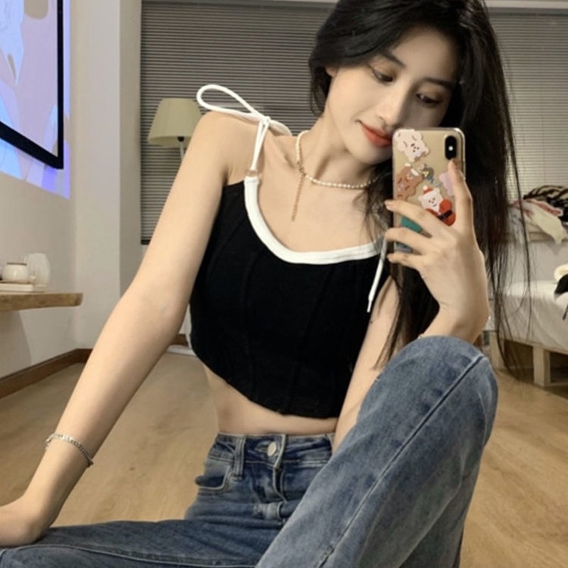 Áo Thun Nữ Ngắn Lưng Đan Dây Phong Cách Hàn Quốc