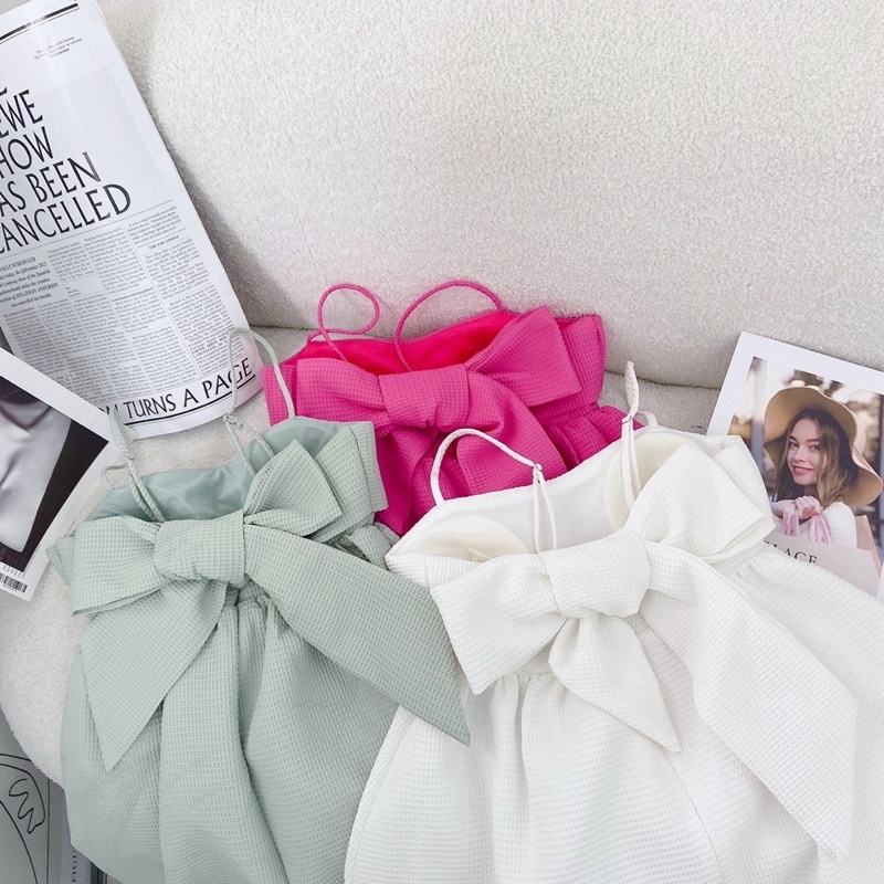 Đầm babydoll hai dây nơ lưng