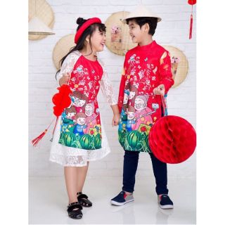 Áo dài cách tân bé trai in hoạ tiết ngày tết, chất vải gấm được đặt dệt độc quyền, thoáng mát đường may chi tiết sắc nét