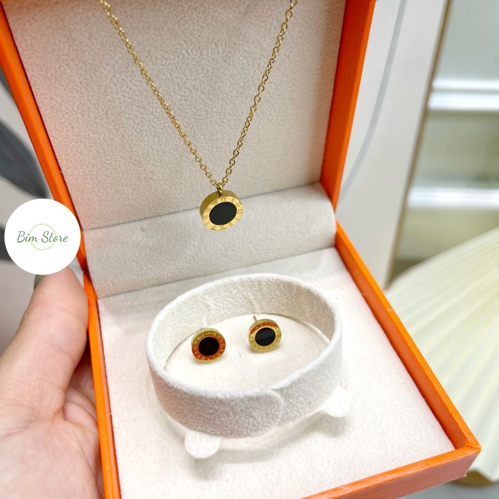 Set Vòng cổ+Khuyên tai/Vòng tay thiết kế mặt tròn cho nữ💎Titan cao cấp mạ vàng sang trọng💎Không han gỉ, không bạc màu