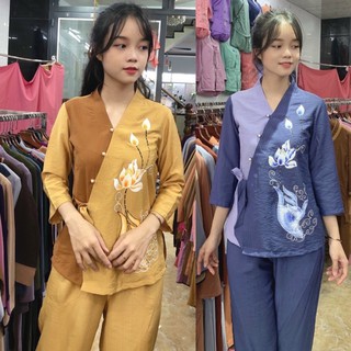 Đồ Lam Đi Chùa# Xéo Nơ Vẽ Phối Vải Cao Cấp # Quần Áo Nữ # Đồ Bộ Nữ