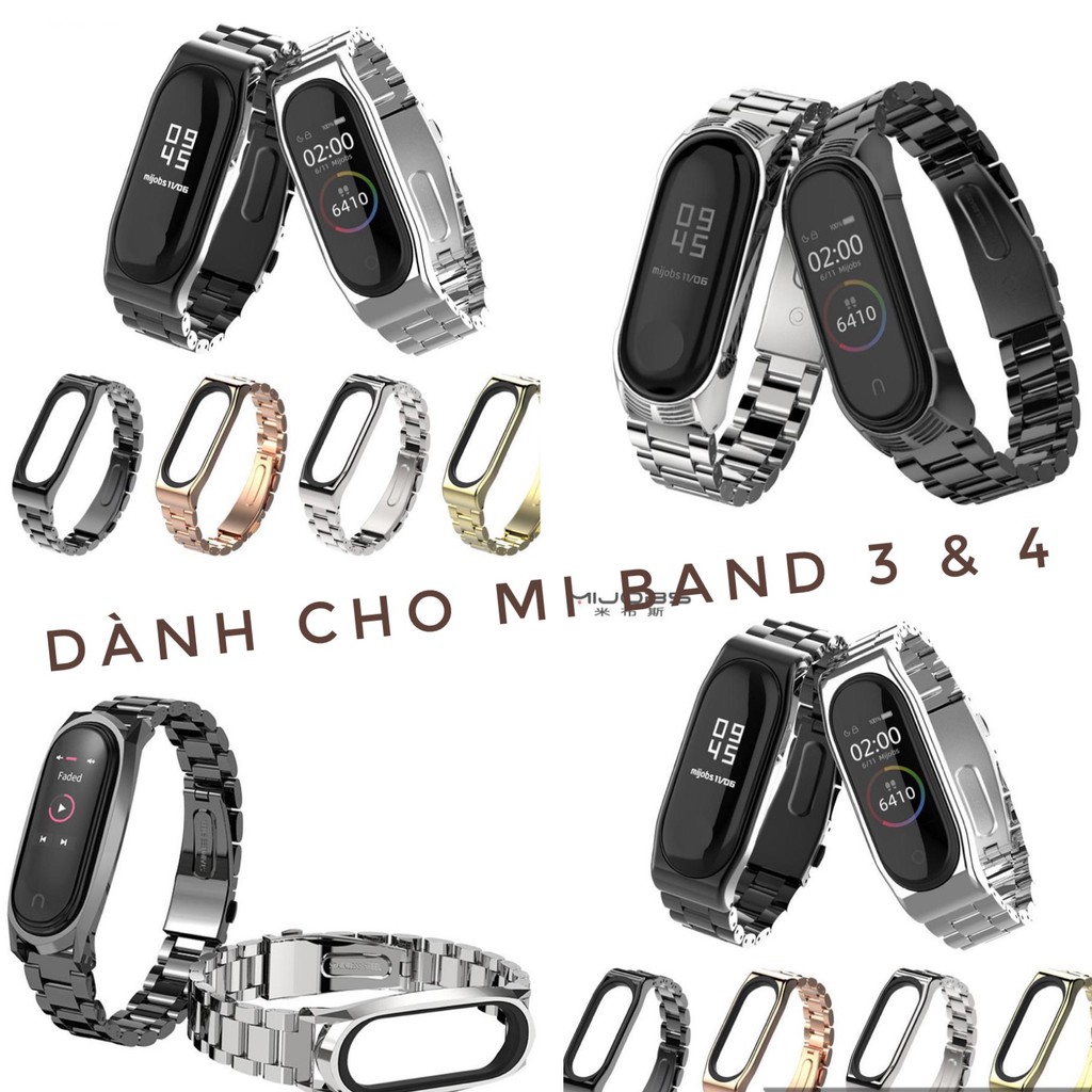 (Sẵn hàng VN) Dây đeo kim loại mắt to Miband 4 Mijobs - Dây đeo thay thế Miband 4 mi band 4 miband 3