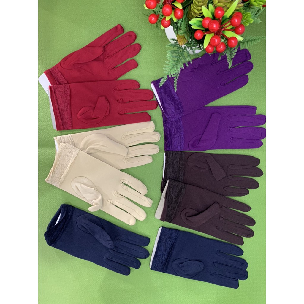 Găng tay nữ ren cổ tay chất liệu cotton chống nắng bụi giá rẻ