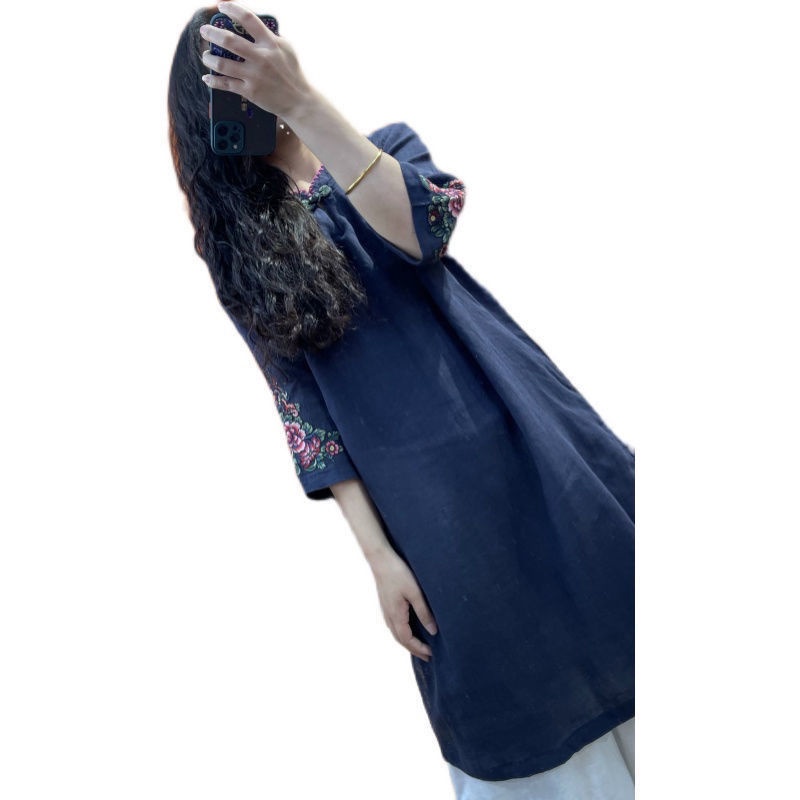 Chân Váy Cotton Lanh Dáng Rộng Thêu Họa Tiết Thời Trang Mùa Hè Mới Cho Nữ