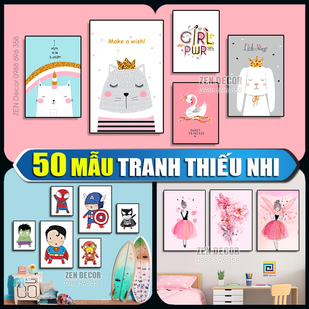 Tranh thiếu nhi ngộ nghĩnh, chất liệu Canvas, có khung nổi sáng bóng