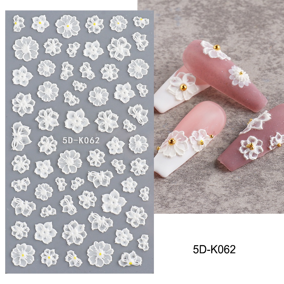 Miếng Dán Trang Trí Móng Tay 5D Hình Hoa Hồng Lãng Mạn