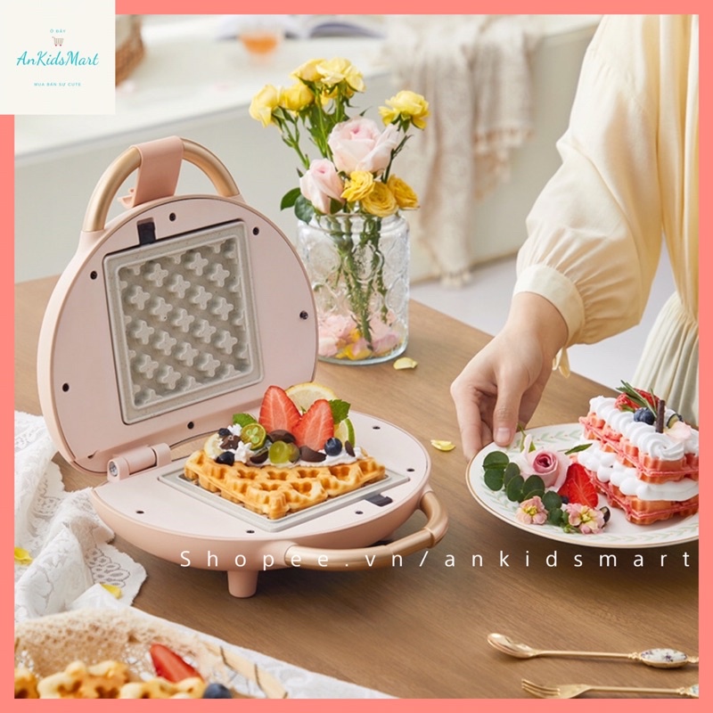 Máy kẹp sandwich Bear SMZ-C06V1 màu hồng  đa chức năng khay đôi có thể tháo rời