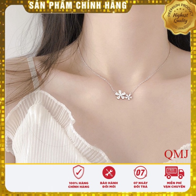 Dây chuyền bạc nữ mẫu hoa đôi / Trang sức QMJ bạc chuẩn, chất lượng/kèm bảo hành