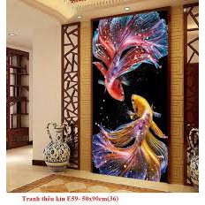 - TRANH THÊU chữ thập PHONG CẢNH ĐÔI CÁ CHÉP TÀI LỘC E59 EDB59 E80 E82 E110 E118 E83 E109 E62 E60 E1