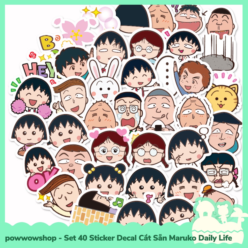 [Sẵn VN - Hỏa Tốc] Set 40 Sticker Mini Decal Dán Trang Trí Vật Dụng Mẫu Maruko Daily Life