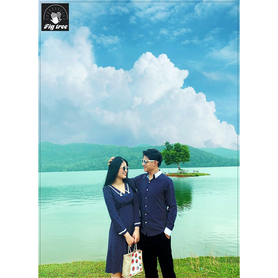 Áo váy đôi FIG TREE chấm bi xanh thời trang dự tiệc( hàng thiết kế full size + cận cảnh)