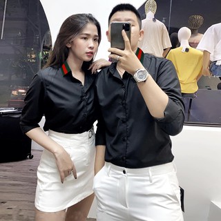 [BST] ÁO SƠ MI ĐÔI NAM NỮ ĐEN VIỀN CỔ CAO CẤP | CHẤT ĐẸP [GIÁ 1 ÁO]
