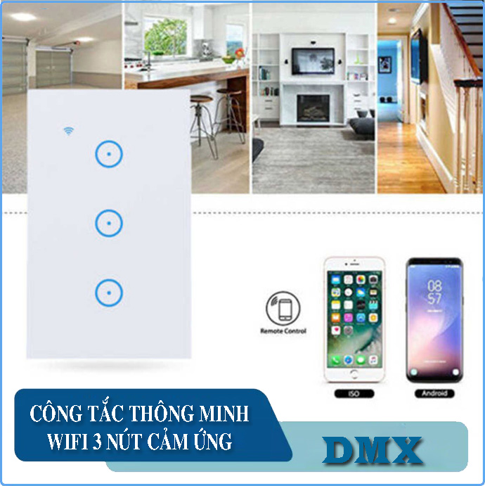 Công tắc cảm ứng thông minh, smart home, công tắc cảm ứng điều khiển từ xa. Với thiết kế mặt kính tinh tế, sang trọng