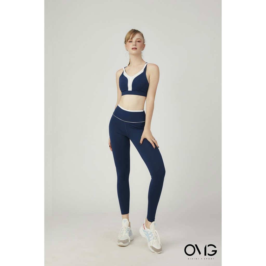 Bộ đồ tập Gym, Yoga Nữ OMG Sport kiểu quần dài, áo dây kép- màu Xanh navy - BG080_NV