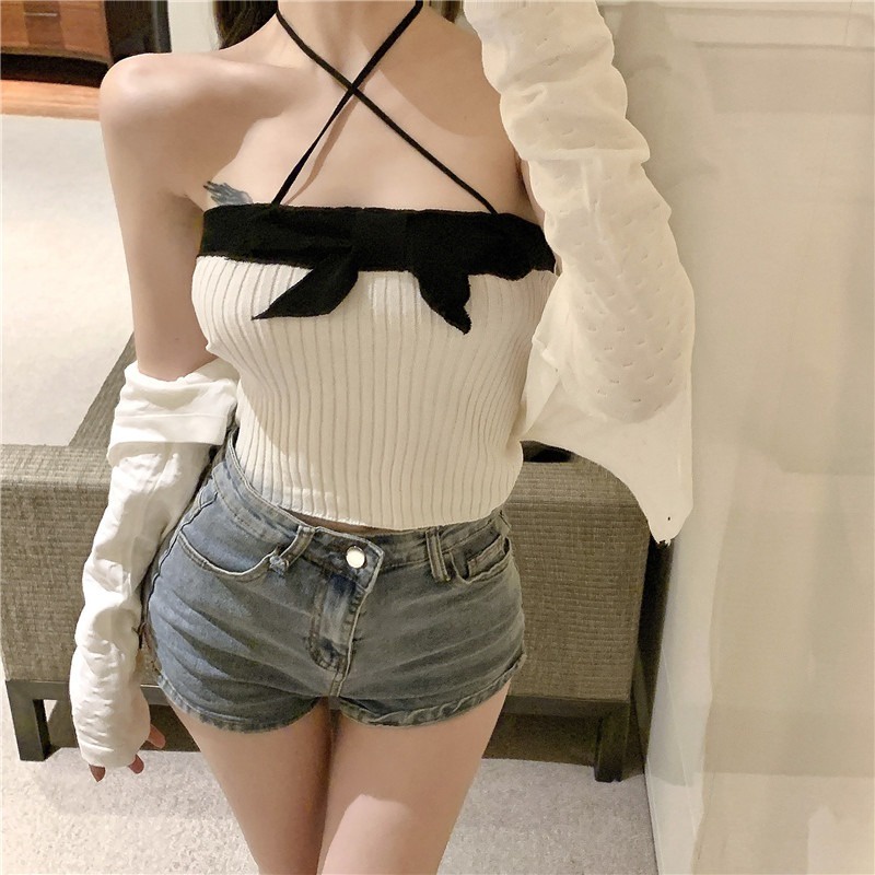 【ZHELIHANGFEI】 Áo Ống Hai Dây Thắt Nơ Xinh Xắn