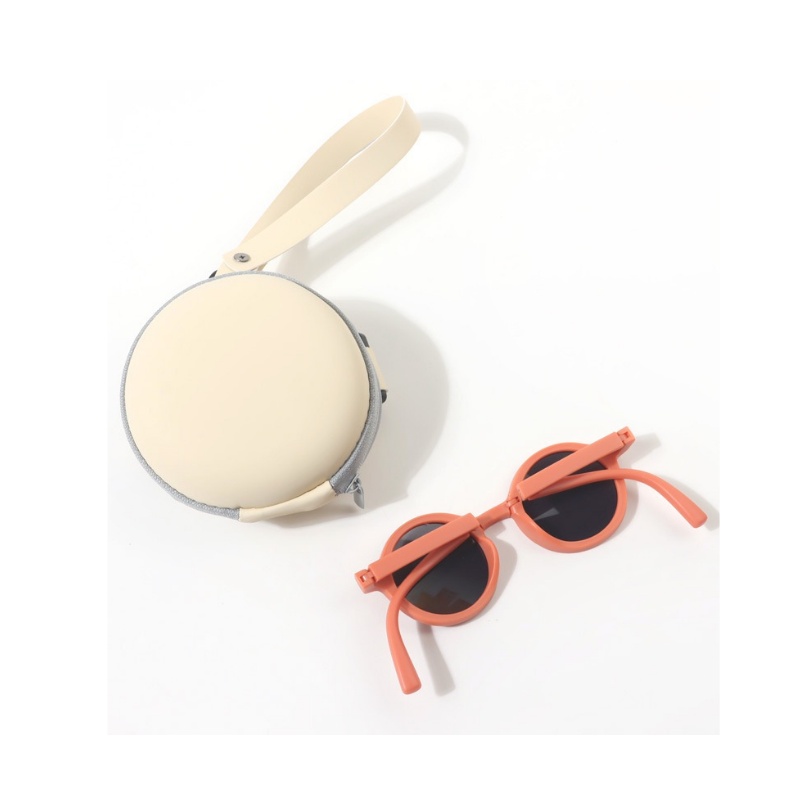 Kính mắt trẻ em tròn gấp gọn chống tia uv đa màu sắc kèm bao da tiện lợi + bao da nâu cho bé 3-6 tuổi JIMADO  P.274.NA