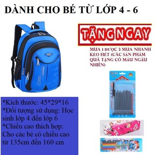 Ba lô, cặp học sinh siêu nhẹ chống thấm size L dành cho các bé từ lớp 1 đến lớp 3 có chiều cao từ 135 đến 160 cm