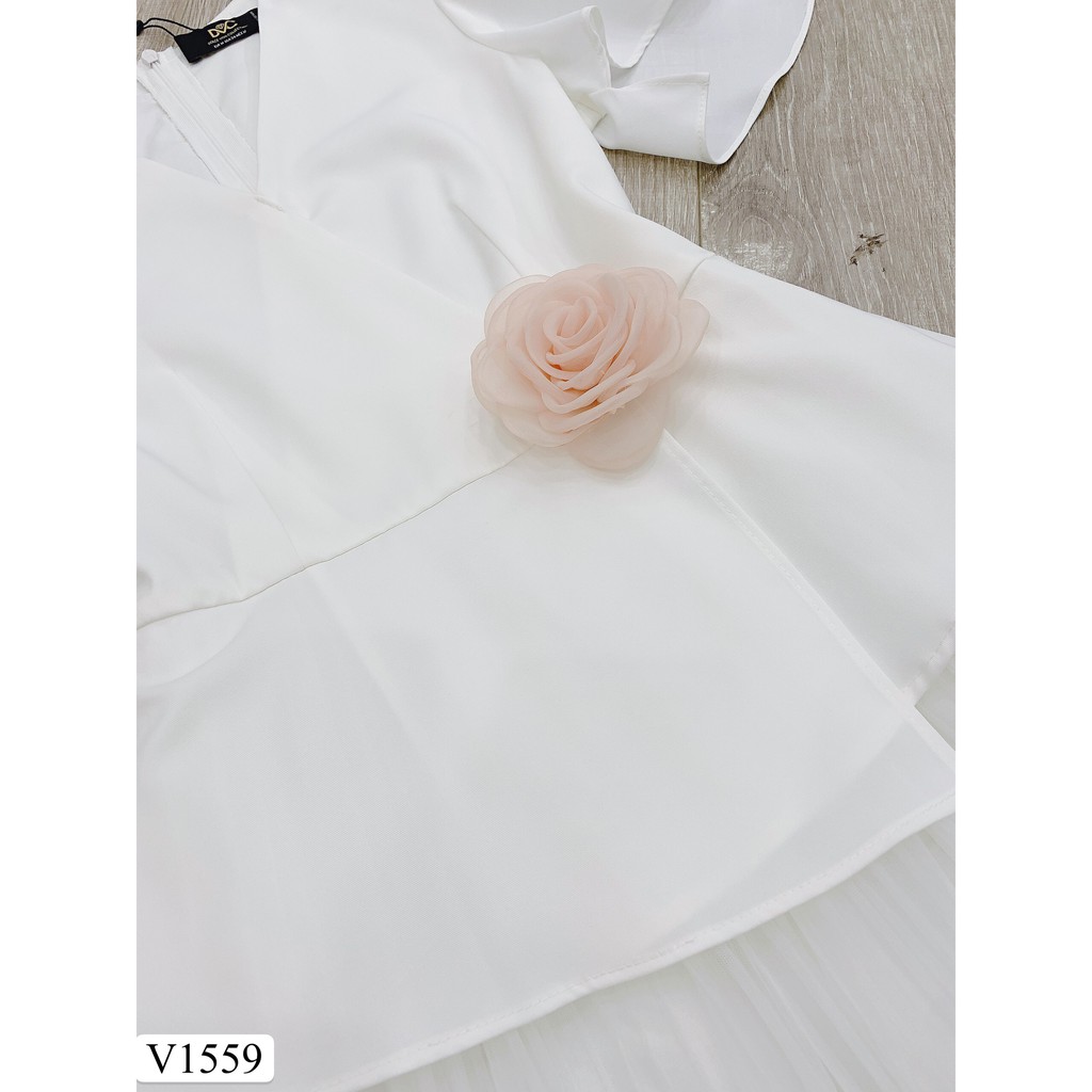 Váy trắng liền cổ V V1559 - Đẹp Shop DVC (Kèm ảnh thật trải sàn do shop tự chụp) | BigBuy360 - bigbuy360.vn