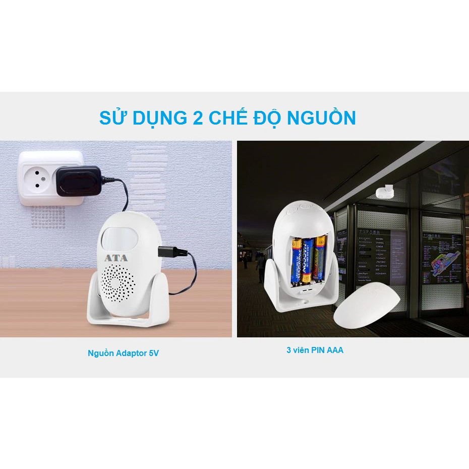 Chuông báo khách báo trộm tắt mở bằng điều khiển từ xa ATA AT-219 -Hàng chính hãng BH 12 tháng - Tặng 3 viên Pin AAA