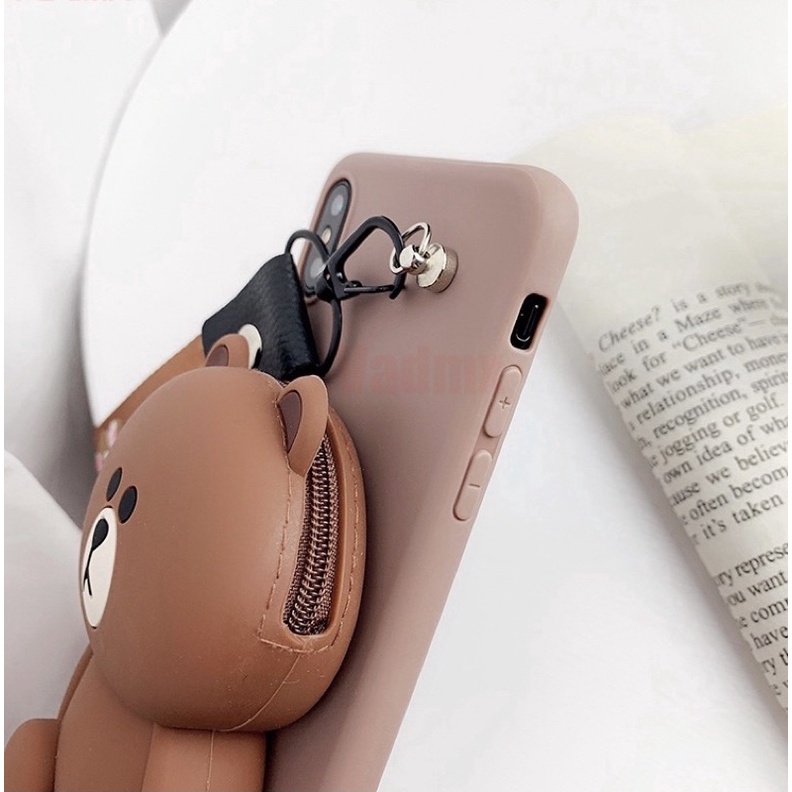 Ốp iphone XR Silicon Thú Có Ví Đựng Phụ Kiện Kèm Dây Đeo