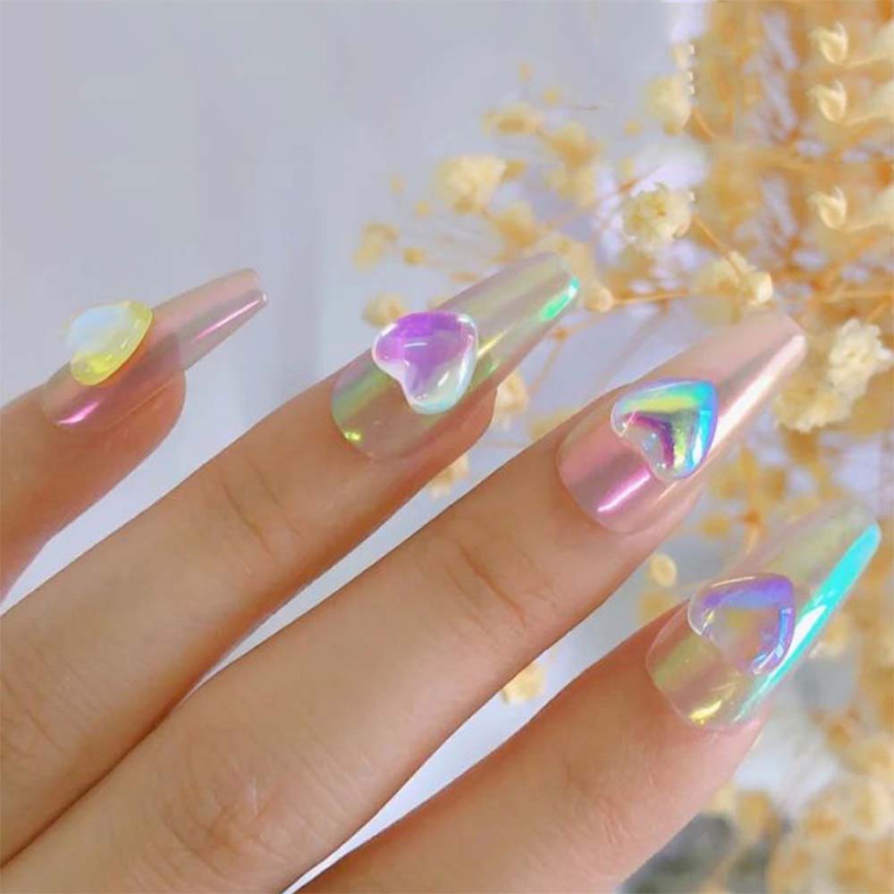 [Hàng mới về] Hộp phụ kiện hạt đá trang trí móng tay DIY 3D hình trái tim màu macaron trong suốt