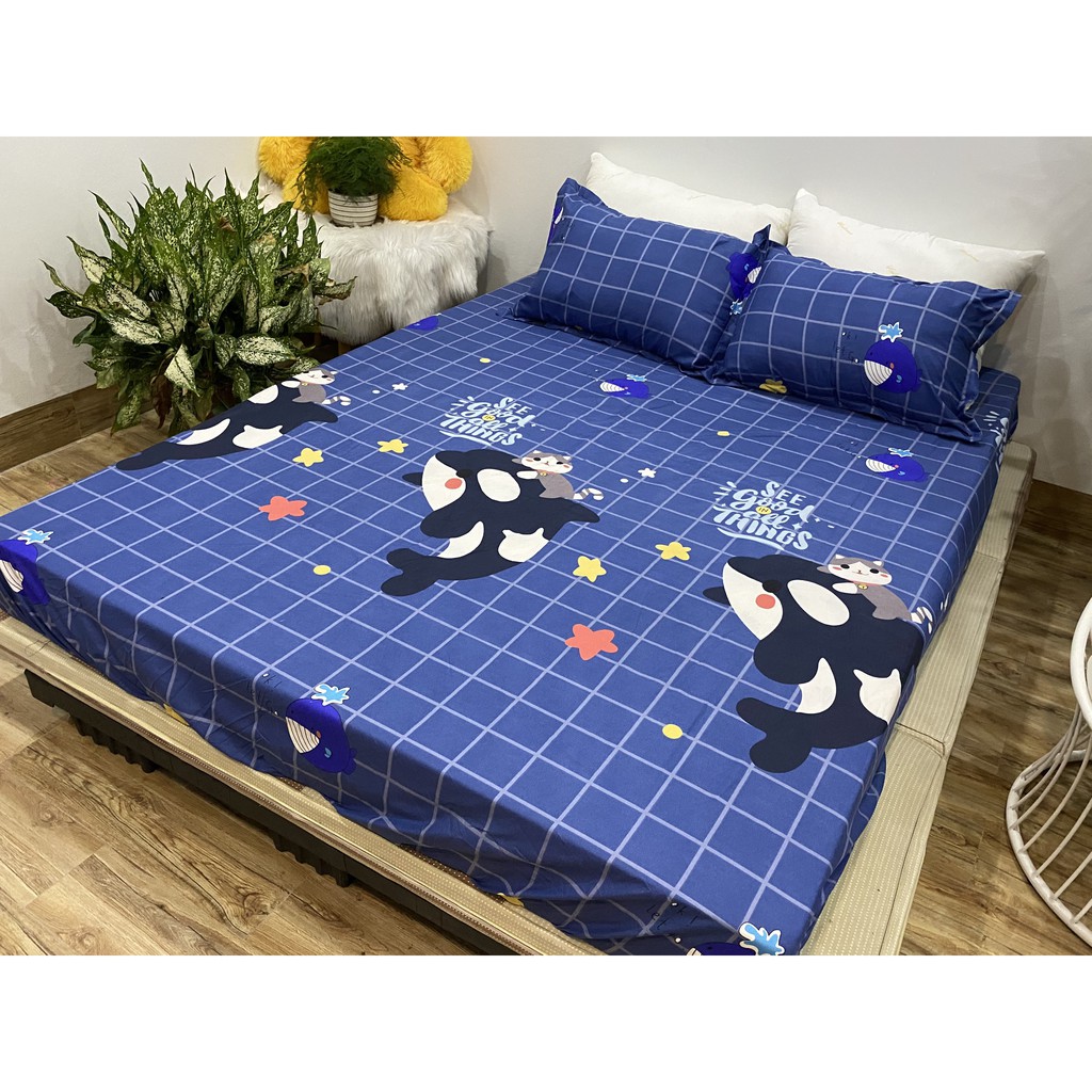 Bộ ga gối 1m8x2m cotton poly,mẫu mới hot 2020,chát chọn mẫu,cá heo karo