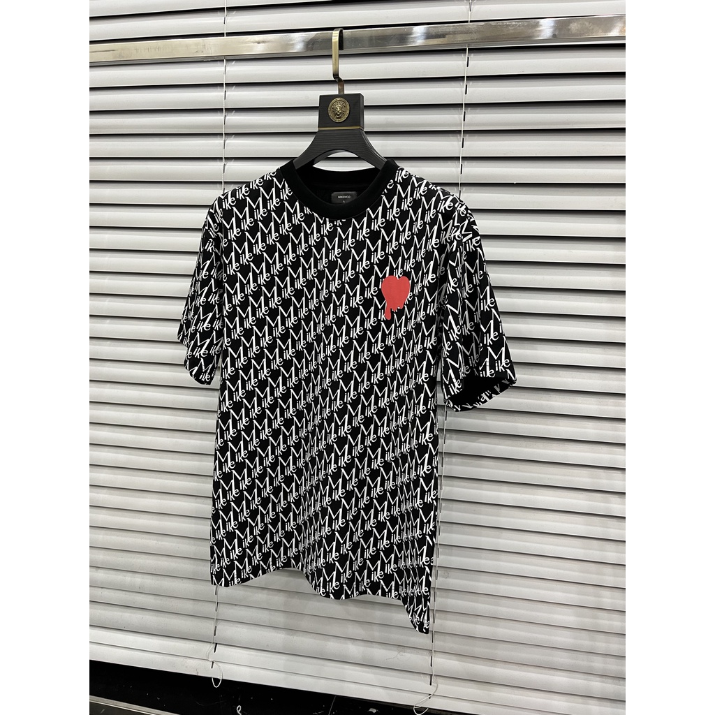Áo phông tim đỏ Monogram 2  họa tiết in kín BIGOMALL - Áo thun tay lỡ unisex Freesize Form Rộng 65kg