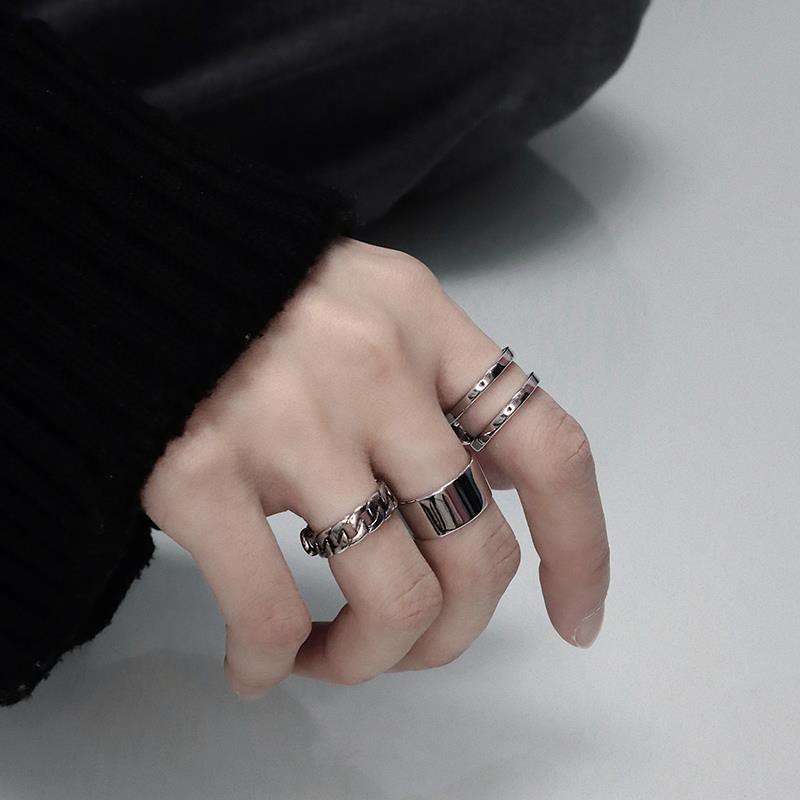 Set 3 Nhẫn Đeo Tay Kim Loại Phong Cách Hip Hop Cho Nữ