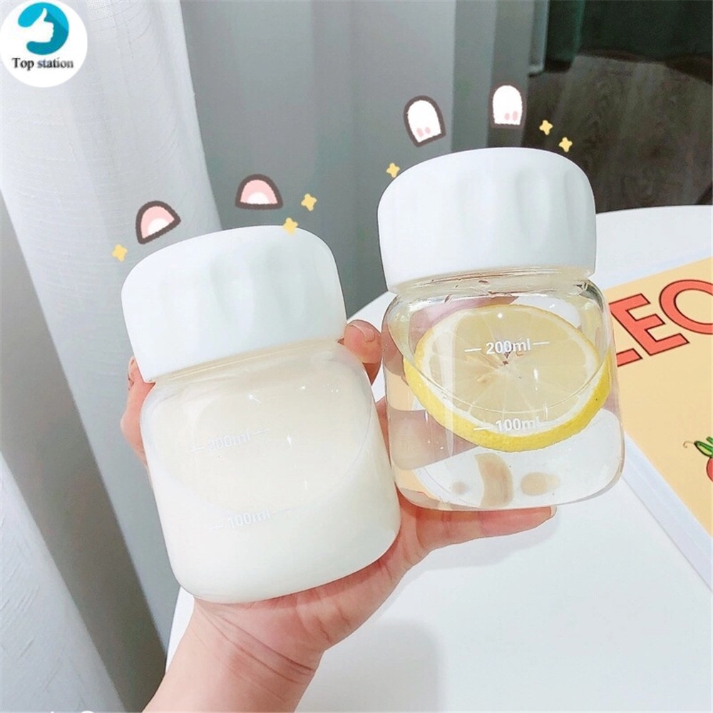 Bình Đựng Nước Mini 220ml Trong Suốt Thiết Kế Dễ Thương Kèm Nhãn Dán Tiện Dụng