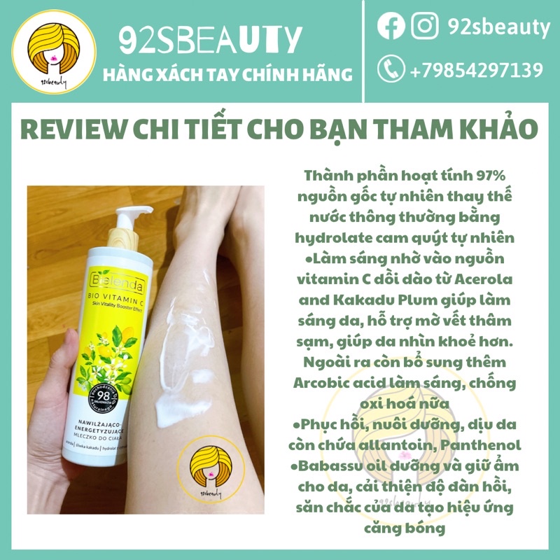 Sữa dưỡng thể trắng da Bielenda Bio Vitamin C Moisturizing And Toning Body Milk