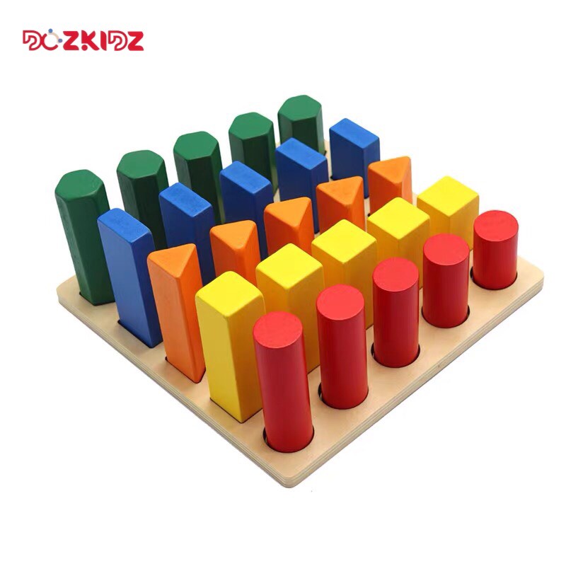 Đồ chơi gỗ - Giáo cụ Montessori bộ xếp hình học bậc thang 5 Loại - DOZKIDZ