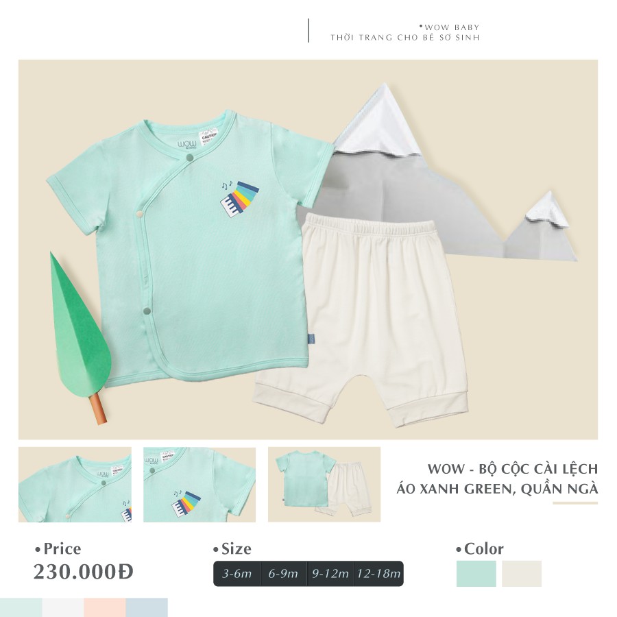 Bộ Thun Bamboo Wow By Oeteo Cộc Tay Cài Lệch - Bộ Quần Áo Phông Ngắn Tay Cho Bé Trai, Bé Gái Bằng Sợi Tre