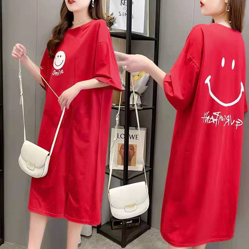 Đầm midi dài quá gối tay ngắn dáng rộng kích thước lớn 40-150kg cho mẹ bầu
