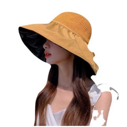 MŨ CHỐNG NẮNG 2 LỚP - Mũ vải rộng vành đi biển dạo phố chống nắng cực mát có 2 lớp bảo vệ sức khỏe kèm dây thắt
