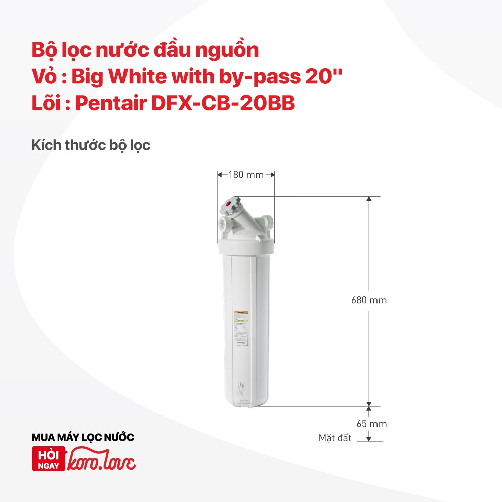 Bộ lọc nước đầu nguồn Big White with by-pass 20" - Lọc nước sạch toàn diện cho hộ gia đình