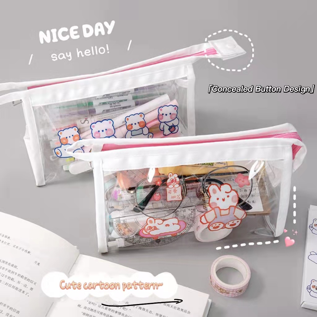 Túi Đựng Bút Trong Suốt Sức Chứa Lớn Họa Tiết Hoạt Hình Đáng Yêu