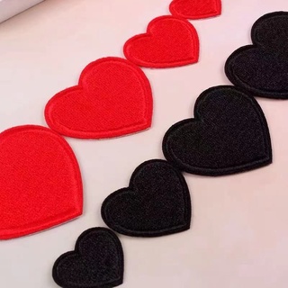Đen Miếng Dán Ủi Thêu Hình Trái Tim Đỏ