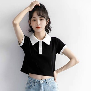 Áo kiểu Polo đen cổ trắng