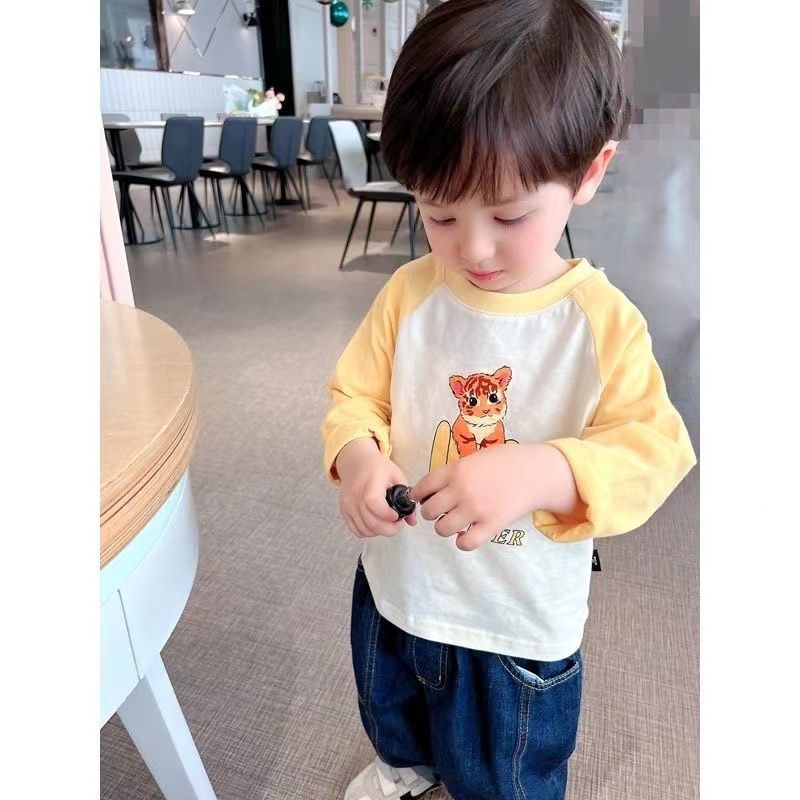 Áo Thun Cotton Tay Dài In Họa Tiết Hoạt Hình Phong Cách Hàn Quốc Thời Trang Xuân Thu 2022 Cho Bé Trai Và Gái 0-6 Tuổi