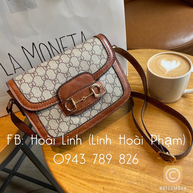 Túi hộp viền nâu khoá gài size 23cm (ảnh thật + video)