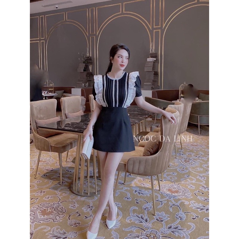 [Hàng Đẹp] Váy Thiết Kế Đen Viền Bèo Trắng Dáng Ôm , Đầm Nữ Sang Trọng Có Ảnh Thật Kèm Video | BigBuy360 - bigbuy360.vn